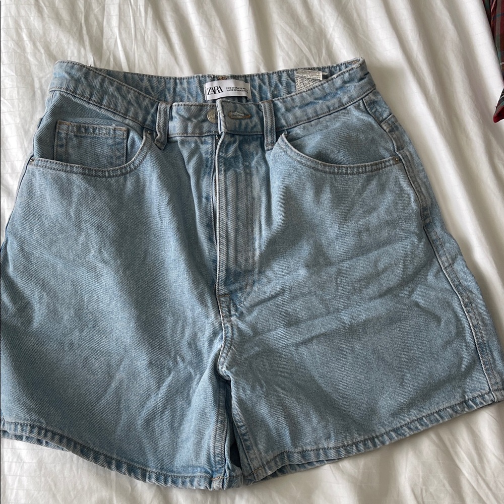 Zara Light Blue High-Rise Denim Shorts
